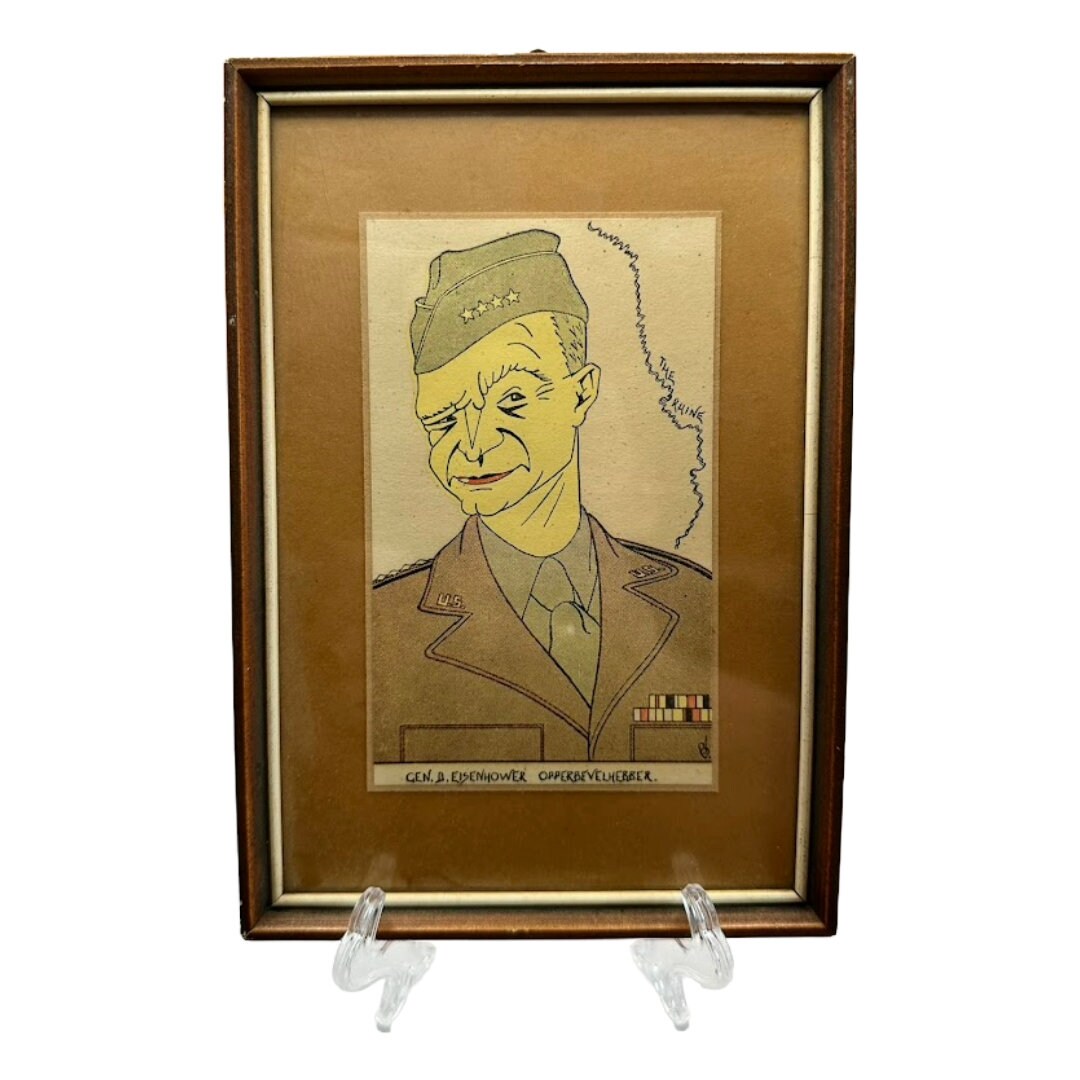 WWII Memorabilia - Framed Dutch Cartoon of General Eisenhower Wall Art - WO2 - Tweede Wereldoorlog - Gratis Verzending - Schilderij