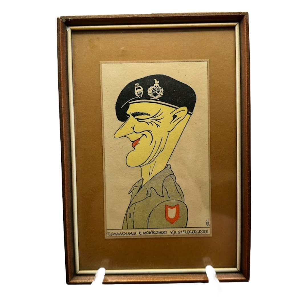 WWII Memorabilia - Framed Dutch Cartoon of General Montgomery Wall Art - WO2 - Tweede Wereldoorlog - Gratis Verzending - Schilderij