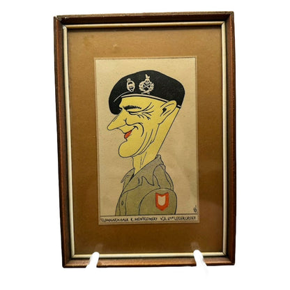 WWII Memorabilia - Framed Dutch Cartoon of General Montgomery Wall Art - WO2 - Tweede Wereldoorlog - Gratis Verzending - Schilderij