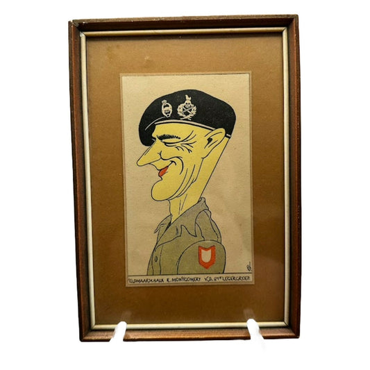 WWII Memorabilia - Framed Dutch Cartoon of General Montgomery Wall Art - WO2 - Tweede Wereldoorlog - Gratis Verzending - Schilderij