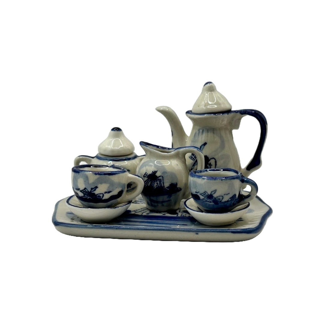 Prachtig Delfts Blauw Miniatuur Poppenservies - Een Stukje Nederlandse Traditie!