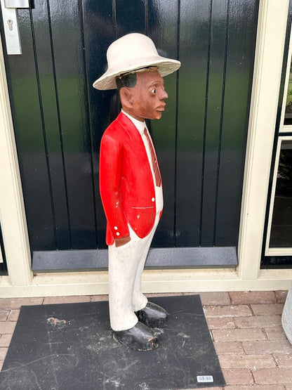 Colonial Wood Carving 115 cm -45.3 inches - Black man in Colonial clothing - Congo Man - 1920's - Hand-painted - Vintage