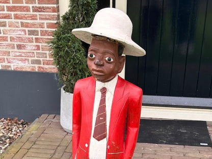 Colonial Wood Carving 115 cm -45.3 inches - Black man in Colonial clothing - Congo Man - 1920's - Hand-painted - Vintage