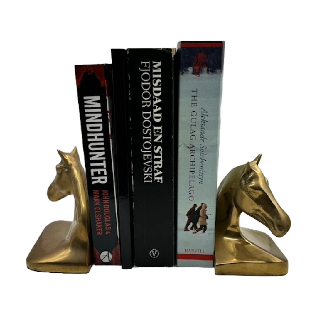 Vintage Messing/Bronzen Boekensteunen Paardenhoofd - Tijdloze Paardenpracht! - Moms gift