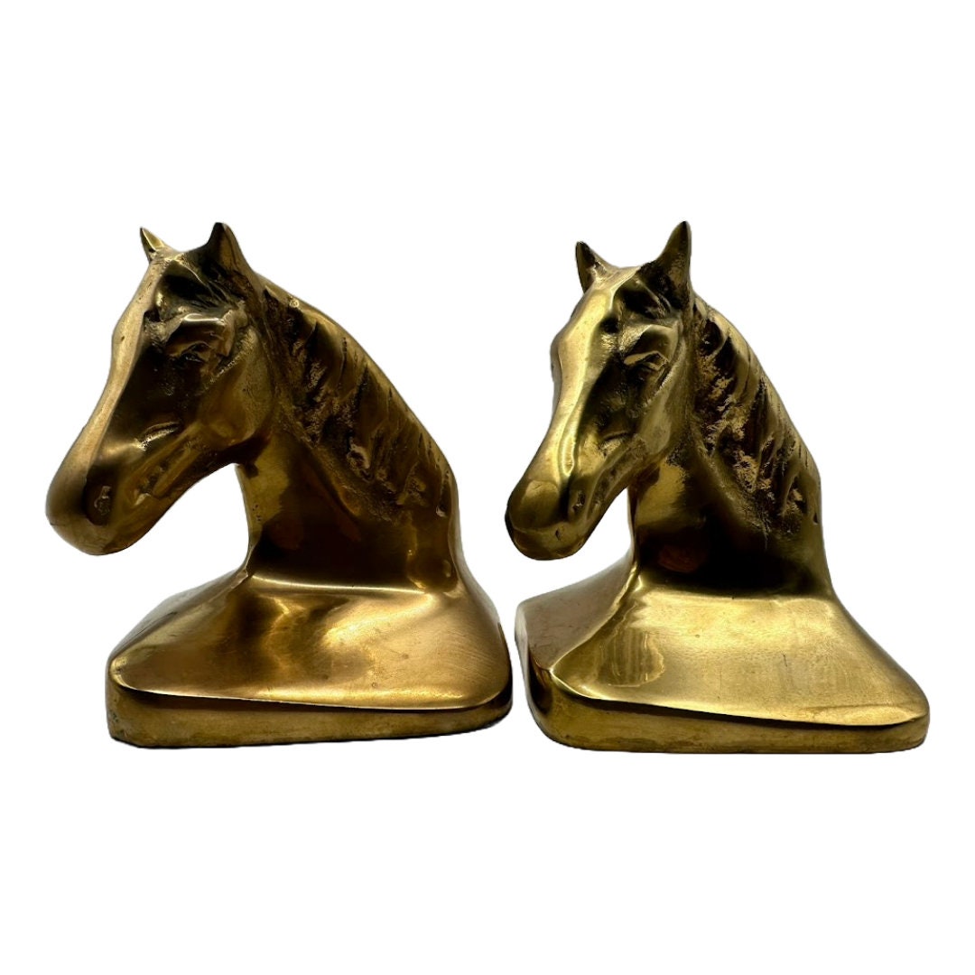 Vintage Messing/Bronzen Boekensteunen Paardenhoofd - Tijdloze Paardenpracht! - Moms gift