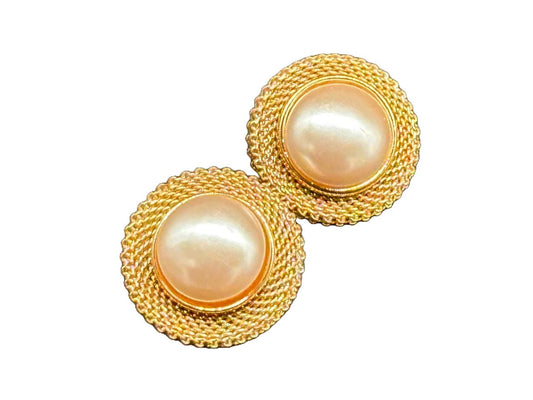 Givenchy Oorbellen - Oorclips - Goudkleurig met Parel - Vintage jaren 80 - Goed conditie - Gratis Verzending - Designer oorbellen