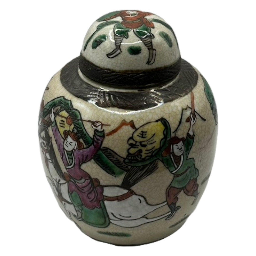 Unieke Vondst: Handbeschilderde Japanse Gemberpot met Samurai Gevecht - Voor liefhebbers van Disney's Shogun!