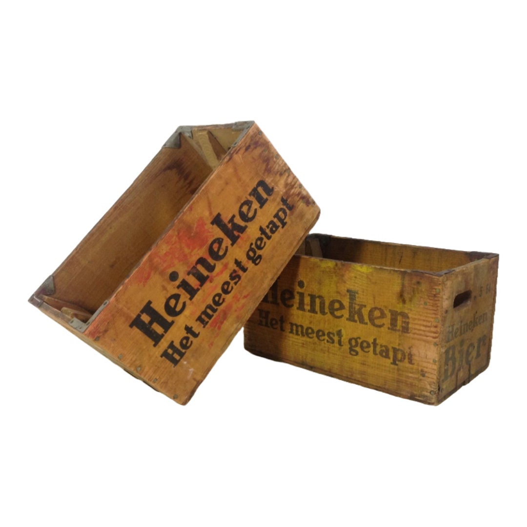 Set Vintage Heineken Houten Bierkistjes (2 stuks) - Nostalgische Schatten uit 1969!