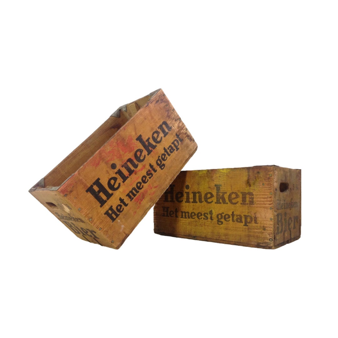 Set Vintage Heineken Houten Bierkistjes (2 stuks) - Nostalgische Schatten uit 1969!