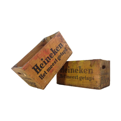 Set Vintage Heineken Houten Bierkistjes (2 stuks) - Nostalgische Schatten uit 1969!
