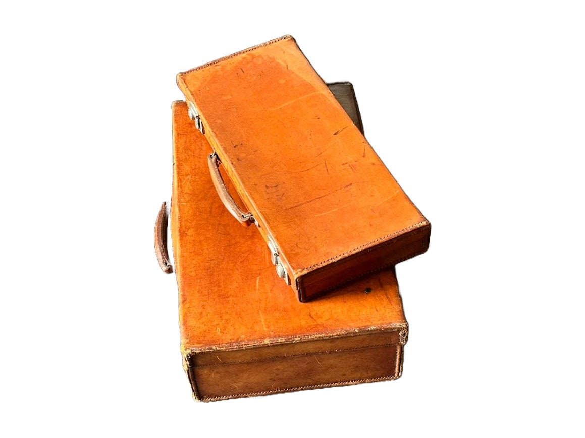 Stylish set of vintage brown leather English attaché cases from Chaney