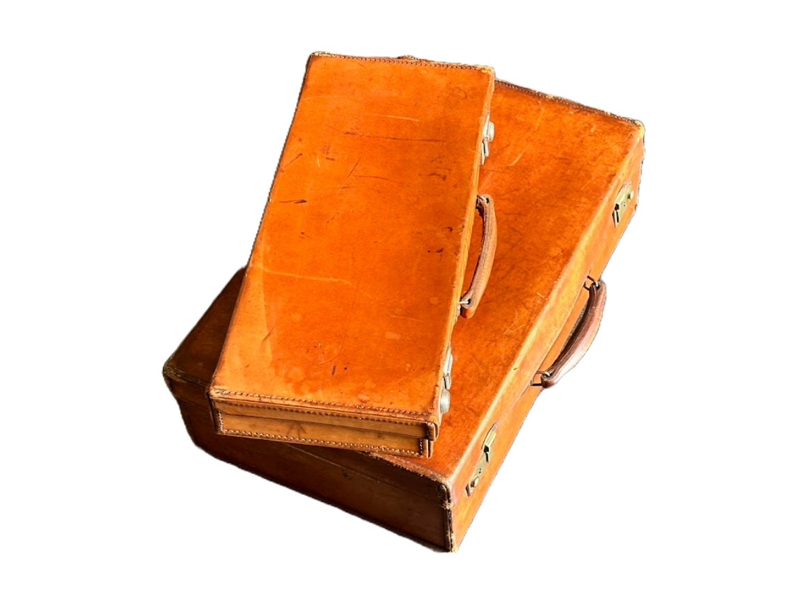 Stylish set of vintage brown leather English attaché cases from Chaney