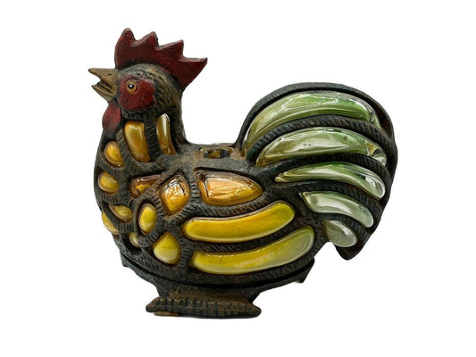 Enchanting Cast Iron Chicken Tealight Holder with Colored Glass - Vintage Dutch Design from the 1960s