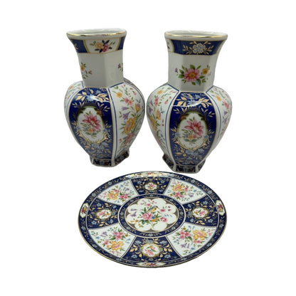 Elegant Japans Imari Porseleinen Set - 3-delige Collectie van Twee Vazen en Een Bord