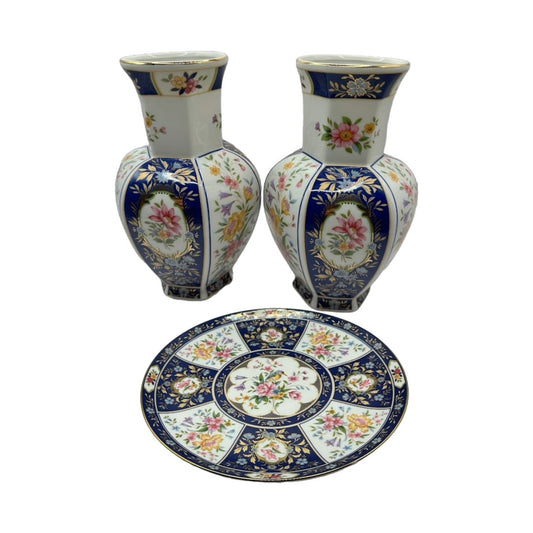 Elegant Japans Imari Porseleinen Set - 3-delige Collectie van Twee Vazen en Een Bord