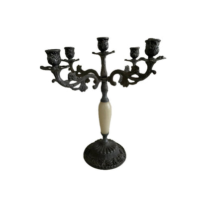 Antieke Bronzen Vier-armige Kandelaar met Parelmoeren Handvat - Tijdloos Elegante Verlichting