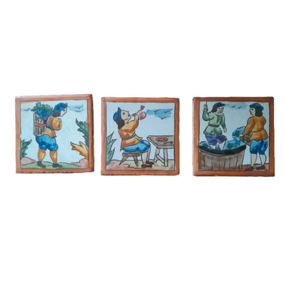 Set of 3 Beautiful Earthenware Tiles - Handmade Artwork for Your Interior