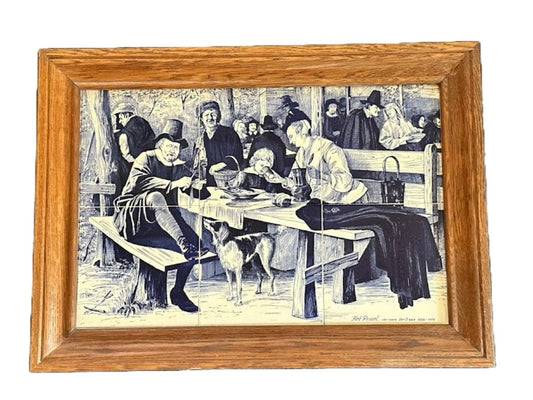 Prachtige zesdelige Delfts Blauwe Tegelmontage - Geïnspireerd door Jan Steen