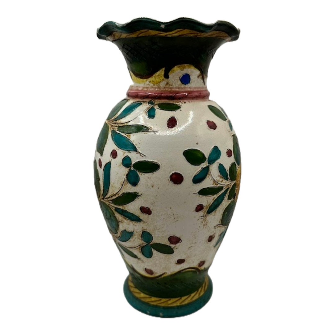 Prachtige Kleurrijke Dipinto a Mano Vaas uit de Jaren 40 - Vintage Italiaanse Schoonheid!
