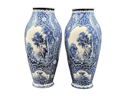Prachtige Vooroorlogse Delfts Blauwe Stijl Vazen - Vintage Schoonheid!