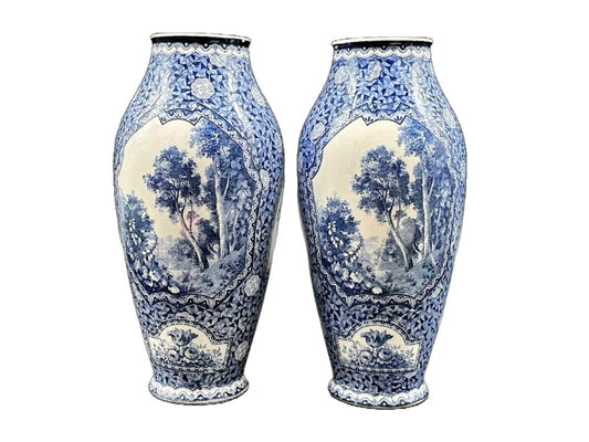 Prachtige Vooroorlogse Delfts Blauwe Stijl Vazen - Vintage Schoonheid!