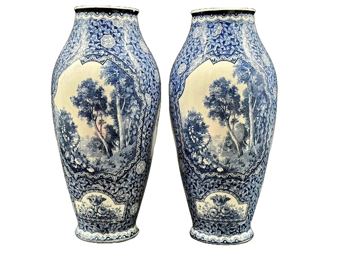 Prachtige Vooroorlogse Delfts Blauwe Stijl Vazen - Vintage Schoonheid!