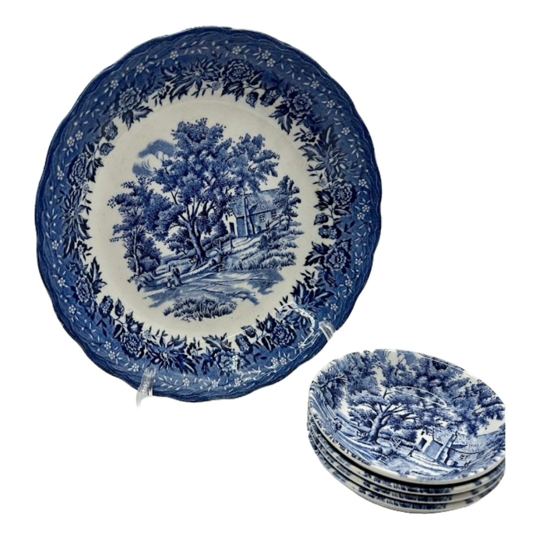 Prachtige Staffordshire Country Style Porseleinset: 1 Bord, 4 Schaaltjes