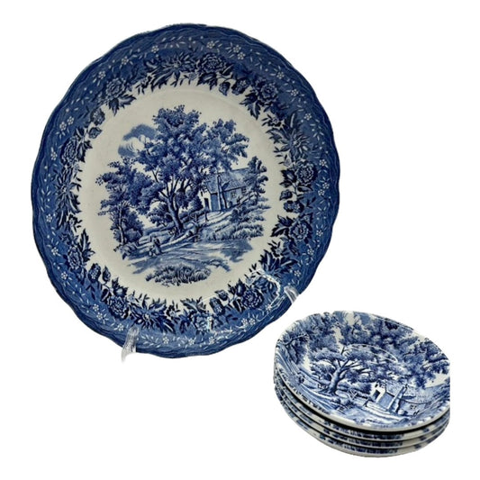 Prachtige Staffordshire Country Style Porseleinset: 1 Bord, 4 Schaaltjes