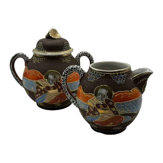 Beautifully Crafted Japanese (Satsuma) Milk Jug and Sugar Bowl Set – Hand-Painted Art from Japan