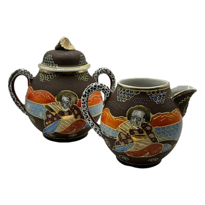 Beautifully Crafted Japanese (Satsuma) Milk Jug and Sugar Bowl Set – Hand-Painted Art from Japan