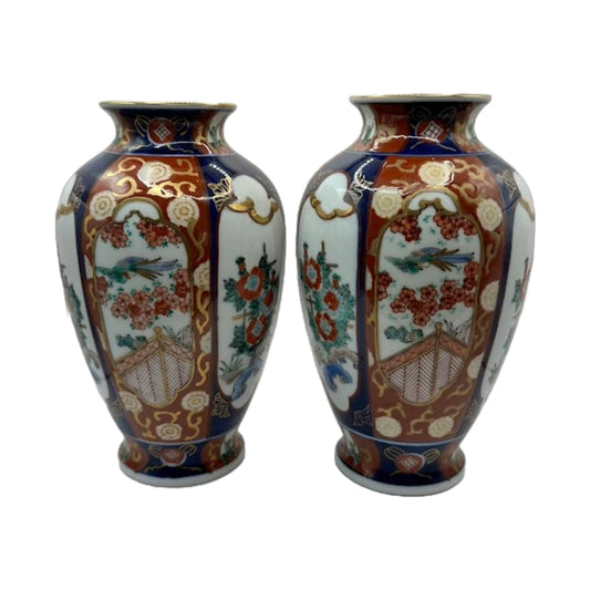 Set of 2 Imari Gold Hand-Painted Vases – Japanese Splendor in Gold and Blue