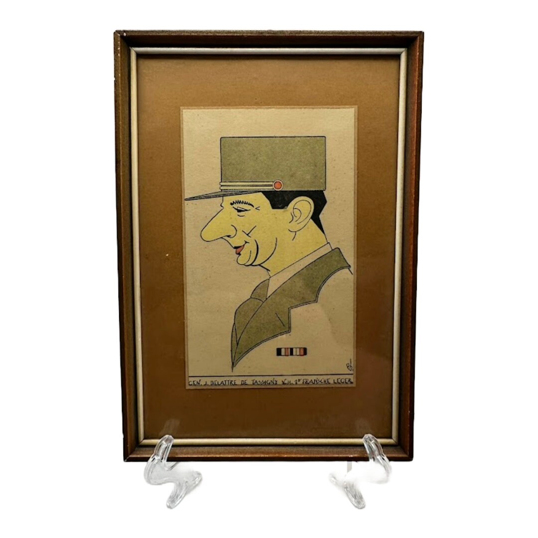 WWII Memorabilia - Framed Dutch Cartoon of General de Gaulle Wall Art - WO2 - Tweede Wereldoorlog - Gratis Verzending - Tekening  Schilderij