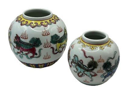 Prachtige Handbeschilderde Chinese Vaas Set - Traditioneel Drakenmotief