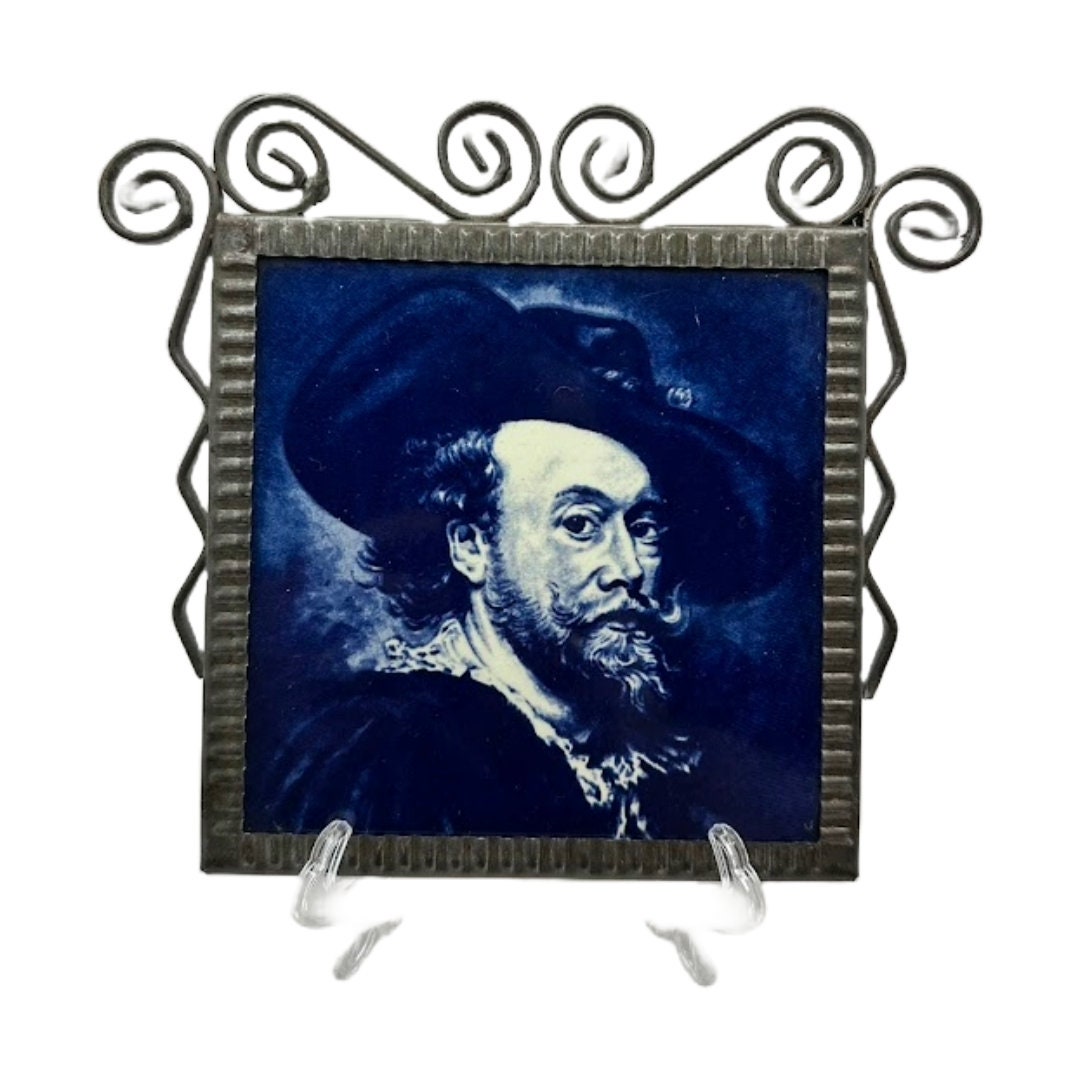 Prachtige Delftsblauwe Tegel met Peter Paul Rubens Afbeelding - Een Stukje Nederlandse Kunstgeschiedenis!