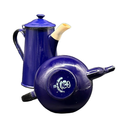 A beautiful set of blue enamel teapots (1930s - Vintage) - Eye-catcher - Made in the Netherlands - Antique - Free Shipping