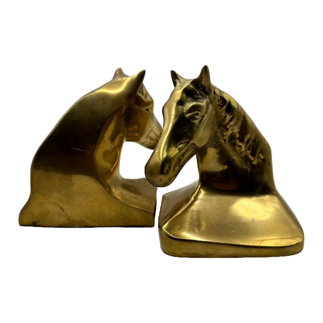 Vintage Messing/Bronzen Boekensteunen Paardenhoofd - Tijdloze Paardenpracht! - Moms gift
