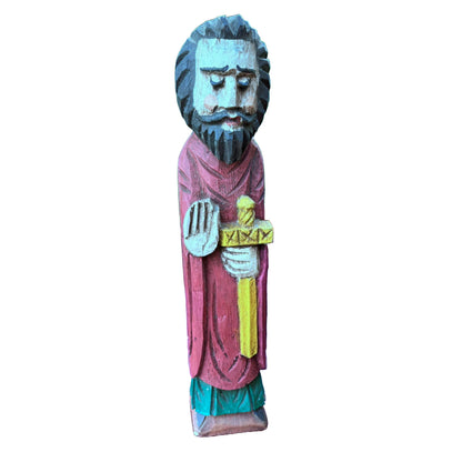 Beautiful Antique Wooden Statue of Saint Matthias with Sword - Unique Gift for Real Connoisseurs