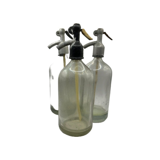 Set van 3 Vintage Sifon Soda Spuitflessen - Perfecte Decoratie voor Woonkamer of Mancave!