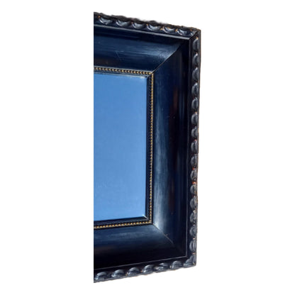Antieke Franse Spiegel in Napoleon III-stijl met Ebbenhouten Lijst en Gouden Kralenrand