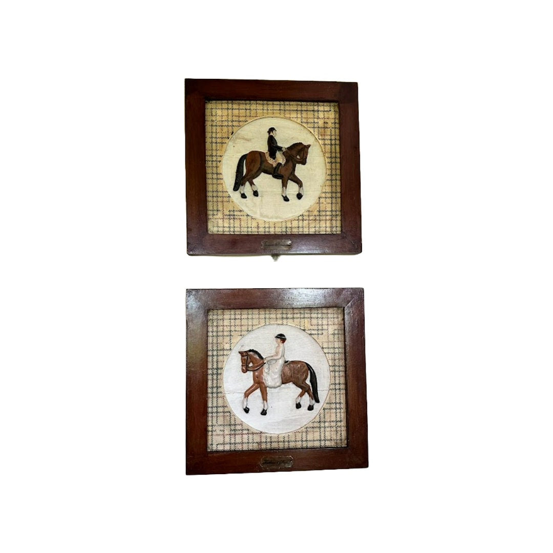 Antieke Ruiterdressuurschilderijen - Vintage Kunstwerk voor Paardenliefhebbers! - Schilderen op Tin Antieke Paardenstalborden - Paarden