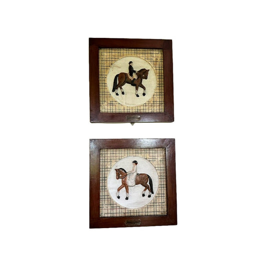 Antieke Ruiterdressuurschilderijen - Vintage Kunstwerk voor Paardenliefhebbers! - Schilderen op Tin Antieke Paardenstalborden - Paarden
