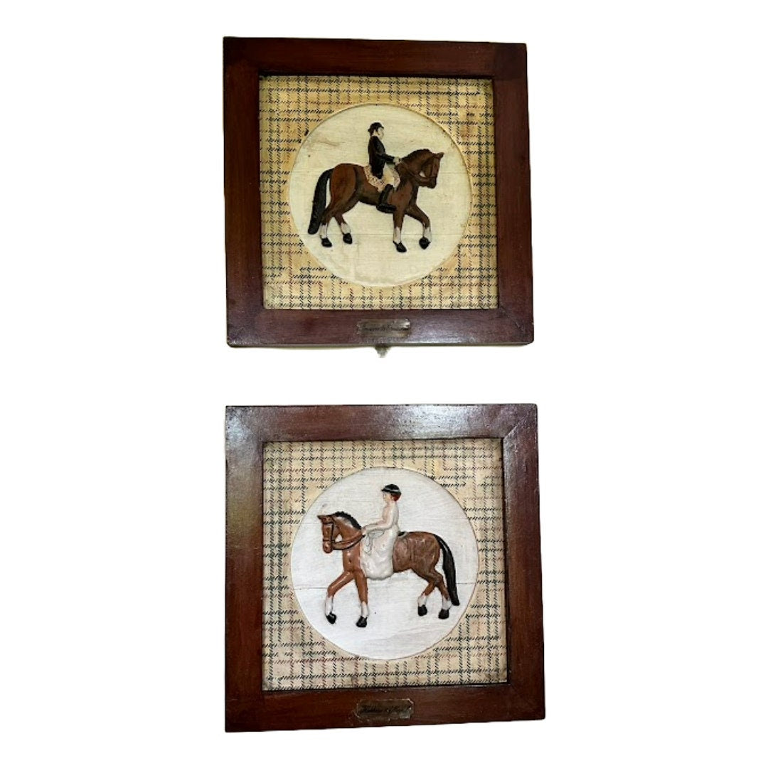 Antieke Ruiterdressuurschilderijen - Vintage Kunstwerk voor Paardenliefhebbers! - Schilderen op Tin Antieke Paardenstalborden - Paarden