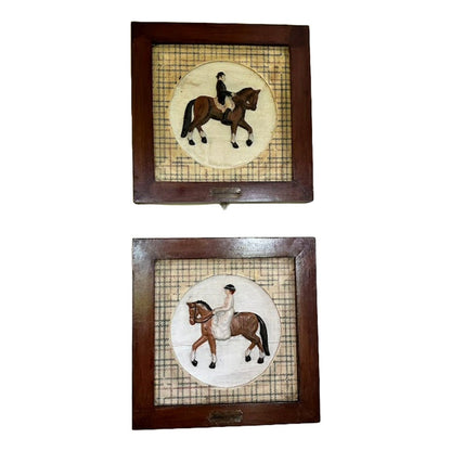 Antieke Ruiterdressuurschilderijen - Vintage Kunstwerk voor Paardenliefhebbers! - Schilderen op Tin Antieke Paardenstalborden - Paarden