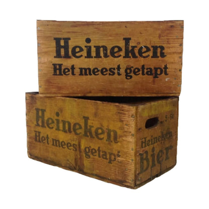 Set Vintage Heineken Houten Bierkistjes (2 stuks) - Nostalgische Schatten uit 1969!