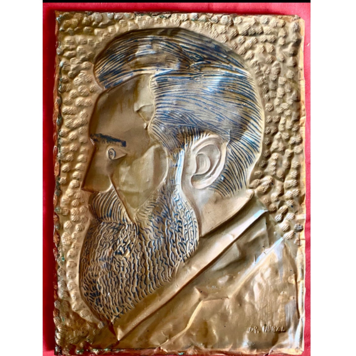 Antieke Koperen Reliëf Plaquette van Dr. Theodor Herzl, Oprichter van de Zionistische Beweging - Circa 1898 - Joodse geschiedenis - Zionisme