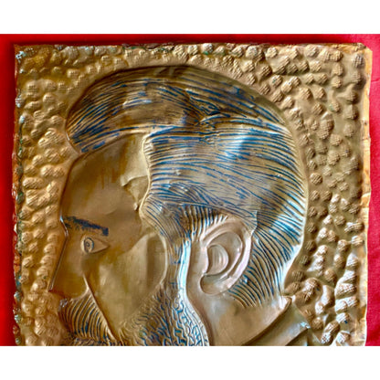 Antieke Koperen Reliëf Plaquette van Dr. Theodor Herzl, Oprichter van de Zionistische Beweging - Circa 1898 - Joodse geschiedenis - Zionisme