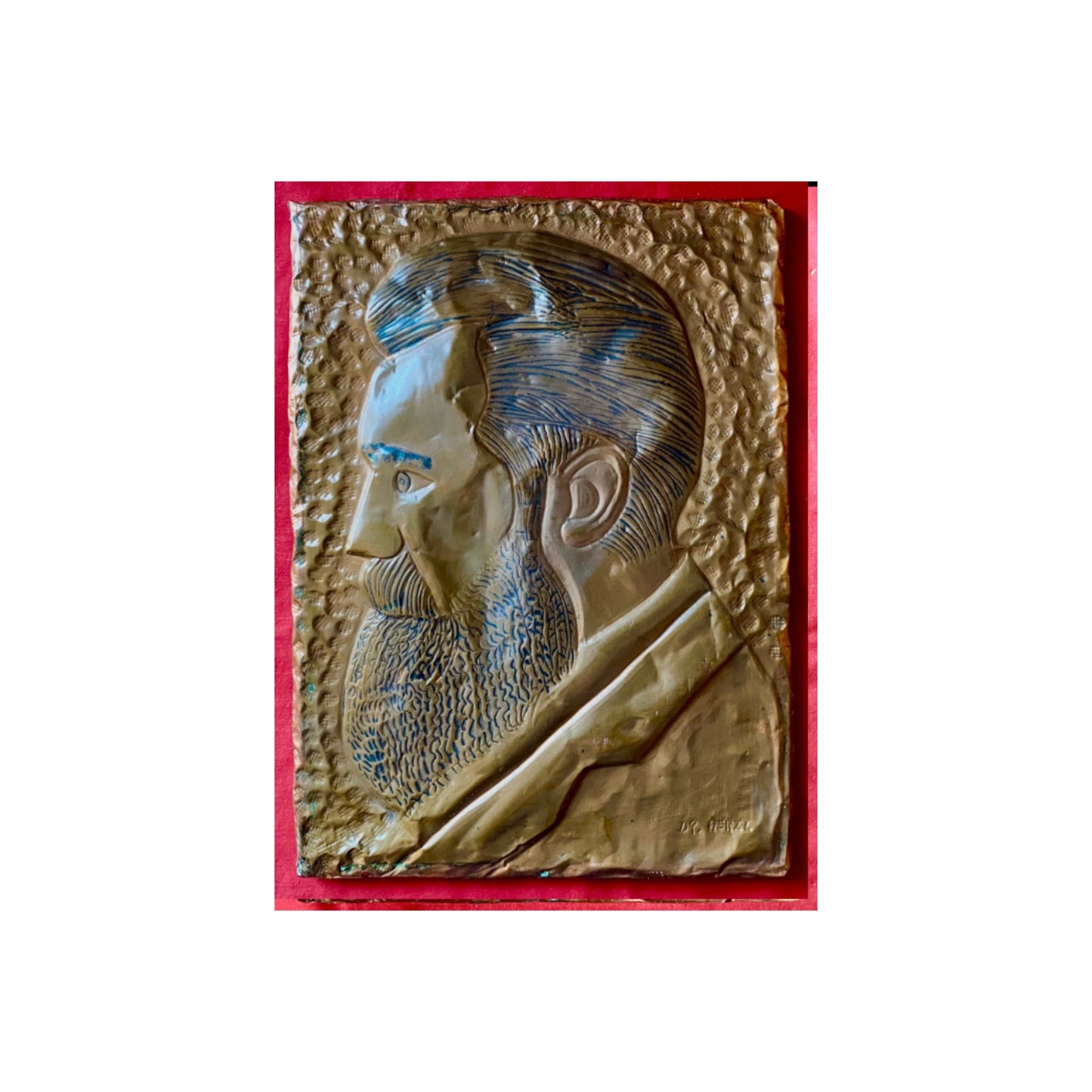 Antieke Koperen Reliëf Plaquette van Dr. Theodor Herzl, Oprichter van de Zionistische Beweging - Circa 1898 - Joodse geschiedenis - Zionisme
