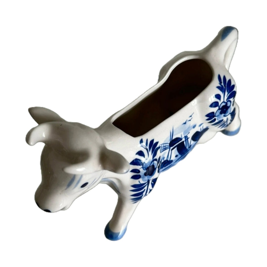 Delfts Blauw Melkkannetje in de Vorm van een Nederlandse Koe - 15 cm (5.91 inch) - Perfecte vintage conditie - Delft- Handgeschilderd