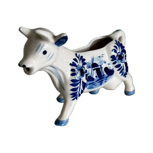 Delfts Blauw Melkkannetje in de Vorm van een Nederlandse Koe - 15 cm (5.91 inch) - Perfecte vintage conditie - Delft- Handgeschilderd