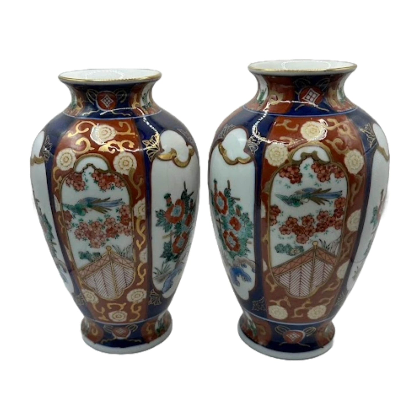 Set of 2 Imari Gold Hand-Painted Vases – Japanese Splendor in Gold and Blue